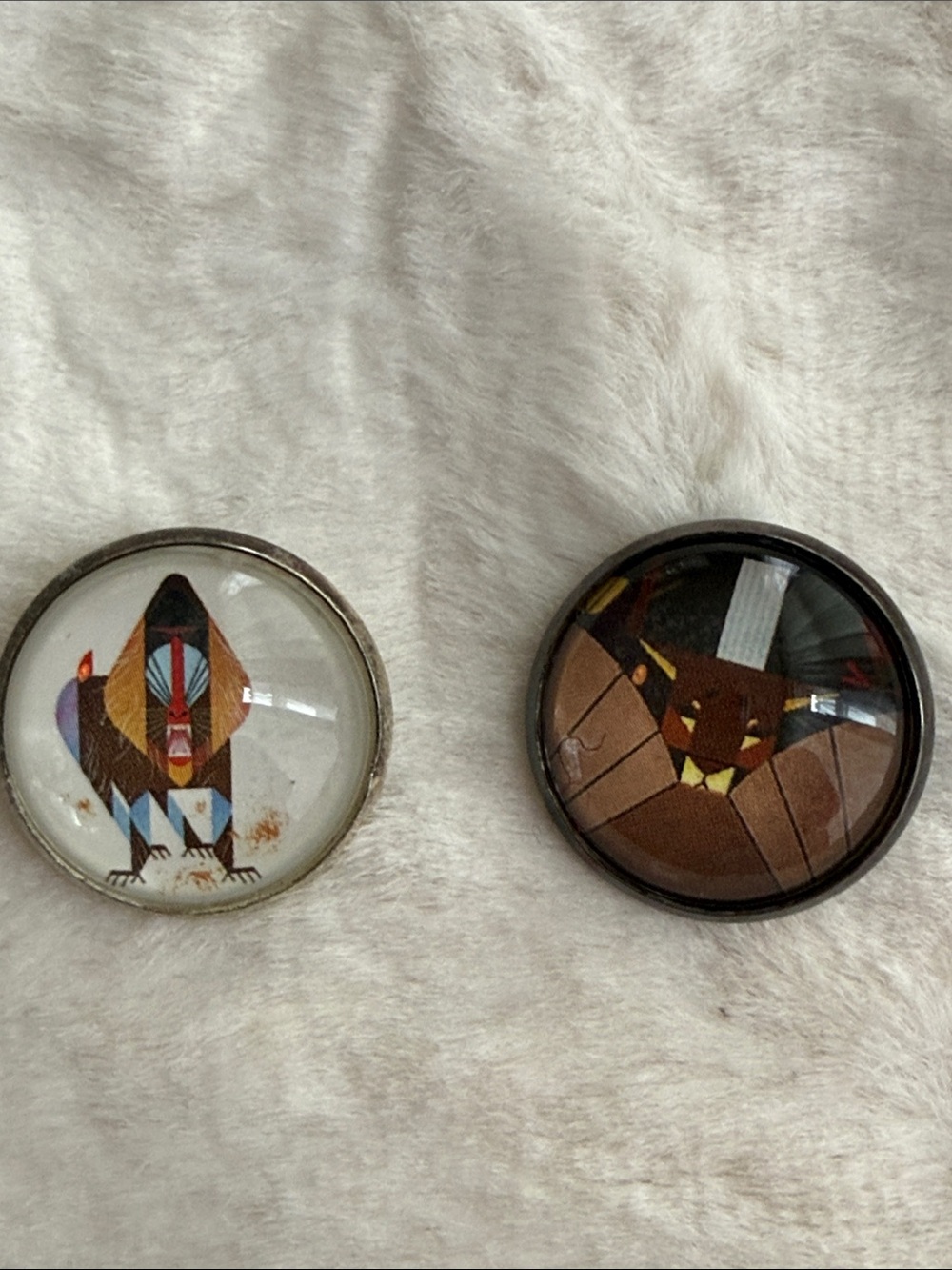 Charley Harper Art Buttons Pair Mandrill Baboon & Cougar Wild Cat MCM